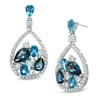 Multi-Shaped Blue and White Topaz Drop Earrings in Sterling Silver