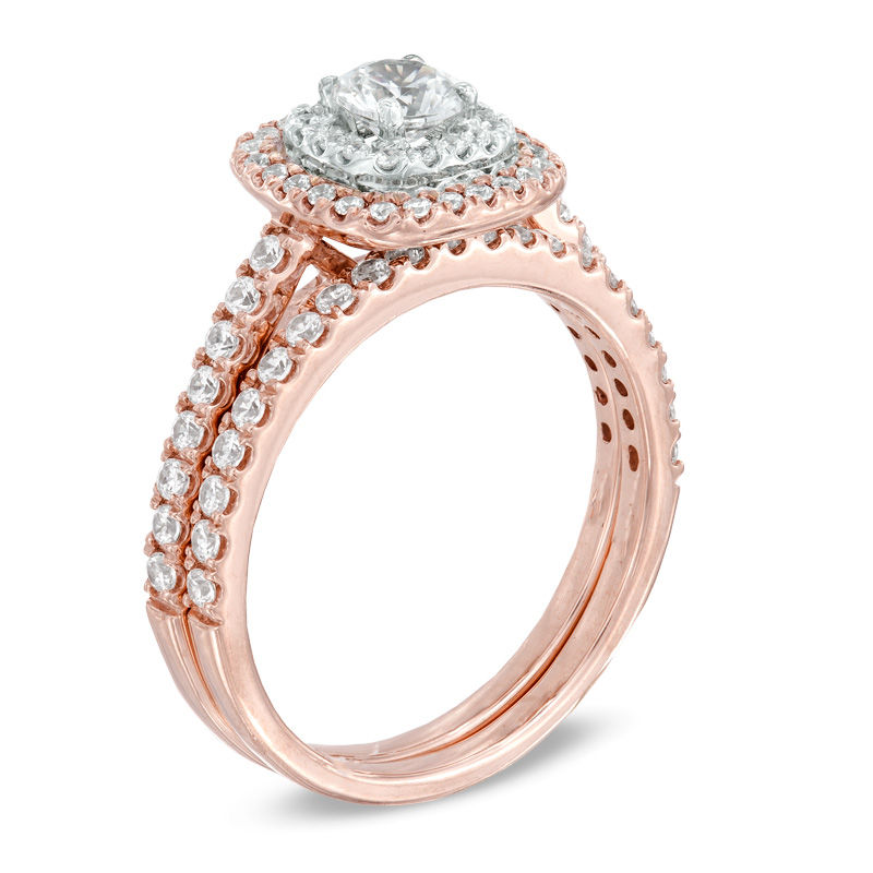 1.00 CT. T.W. Diamond Double Frame Bridal Set in 14K Rose Gold