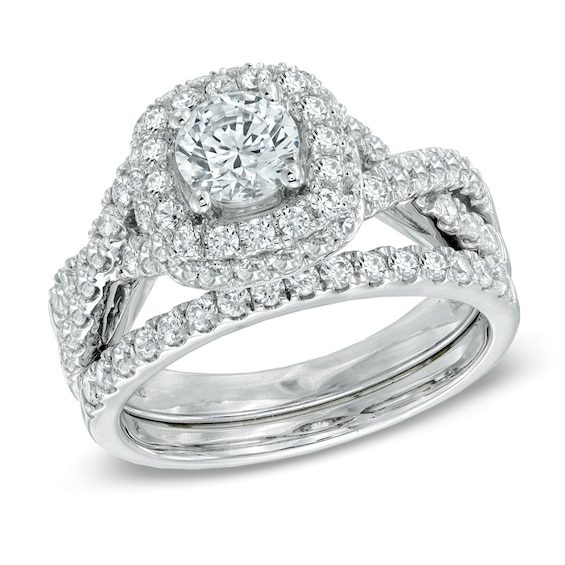 1.70 CT. T.W. Diamond Frame Twist Shank Bridal Set in 14K White Gold