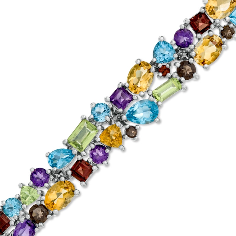 Multi-Gemstone Cluster Bracelet in Sterling Silver - 7.5"|Peoples Jewellers