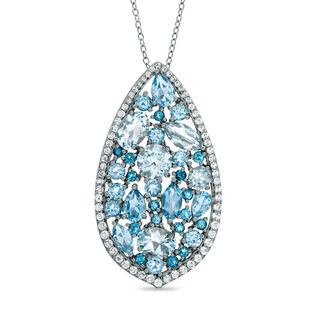 Blue and White Topaz Pear-Shaped Pendant in Sterling Silver