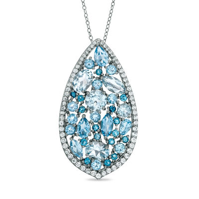 Blue and White Topaz Pear-Shaped Pendant in Sterling Silver