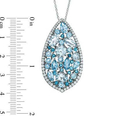 Blue and White Topaz Pear-Shaped Pendant in Sterling Silver