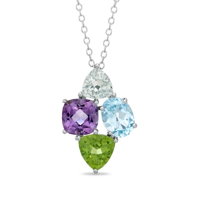 Multi-Gemstone Cluster Pendant in Sterling Silver