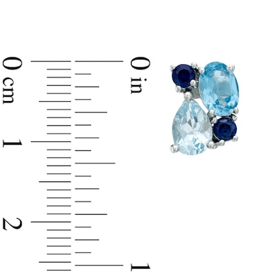 Blue Topaz Cluster Stud Earrings in Sterling Silver