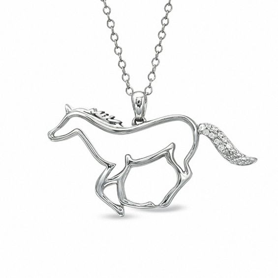 0.04 CT. T.W. Diamond Running Horse Pendant in Sterling Silver