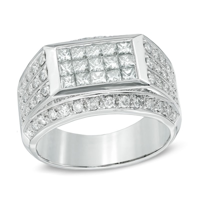 Men's 2.00 CT. T.W. Square-Cut and Round Diamond Ring in 10K White Gold