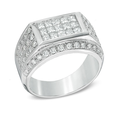 Men's 2.00 CT. T.W. Square-Cut and Round Diamond Ring in 10K White Gold