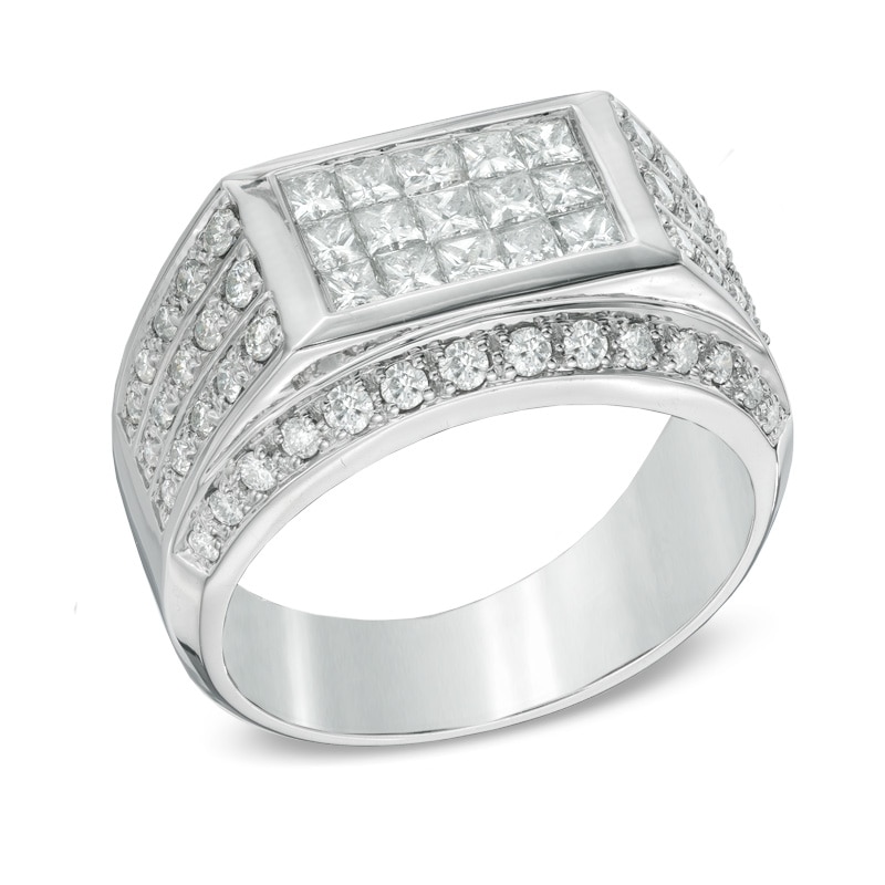 Men's 2.00 CT. T.W. Square-Cut and Round Diamond Ring in 10K White Gold