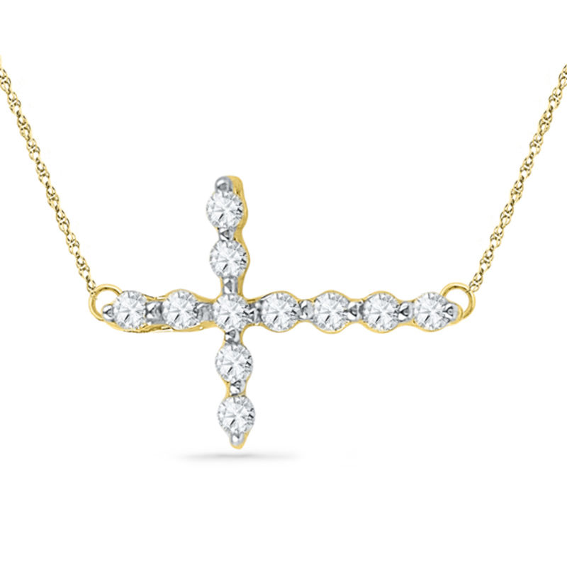 Diamond Accent Sideways Cross Necklace 