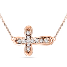 Diamond Accent Sideways Cross Necklace in 10K Rose Gold