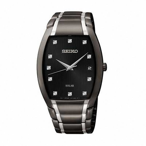 Men's Seiko Solar Diamond Accent Tonneau Dial Watch (Model: SNE335)