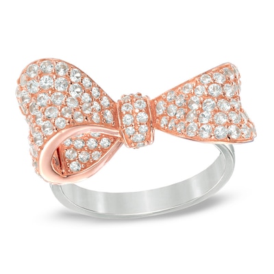 Lab-Created White Sapphire Bow Ring in Sterling Silver with 18K Rose Gold Plate