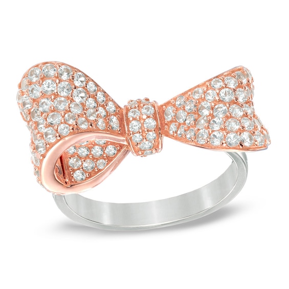 Lab-Created White Sapphire Bow Ring in Sterling Silver with 18K Rose Gold Plate