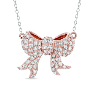 Lab-Created White Sapphire Bow Necklace in Sterling Silver with 18K Rose Gold Plate