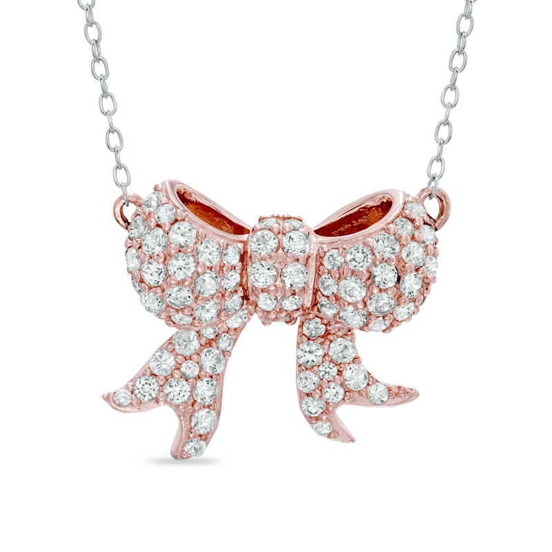 Lab-Created White Sapphire Bow Necklace in Sterling Silver with 18K Rose Gold Plate|Peoples Jewellers