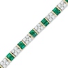 Thumbnail Image 0 of Baguette Lab-Created Emerald and White Sapphire Bracelet in Sterling Silver with 14K Gold Plate - 7.25"