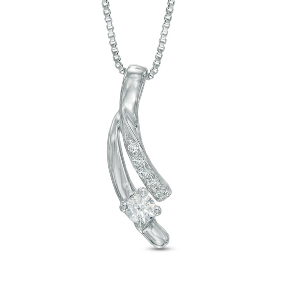 0.15 CT. T.W. Certified Canadian Diamond Ribbon Pendant in Sterling Silver (I/I2)