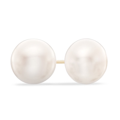 9.0-10.0mm Button Freshwater Cultured Pearl Stud Earrings in 14K Gold