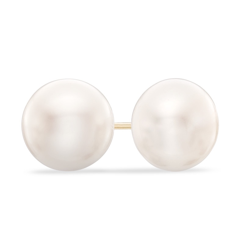 9.0-10.0mm Button Freshwater Cultured Pearl Stud Earrings in 14K Gold|Peoples Jewellers