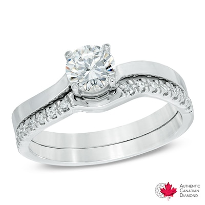 0.75 CT. T.W. Certified Canadian Diamond Bridal Set in 14K White Gold (I/I1)