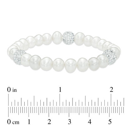 6.0-8.0mm Freshwater Cultured Pearl and Crystal Bead Necklace, Bracelet and Earrings Set in Sterling Silver