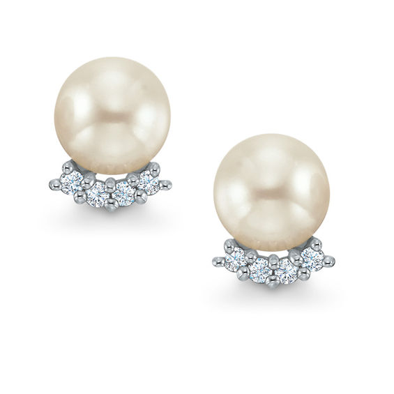 Blue Lagoon® by Mikimoto 6.5mm Akoya Cultured Pearl and Diamond Accent Earrings in 14K White Gold