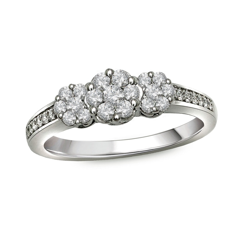 0.50 CT. T.W. Diamond Cluster Three Stone Ring in 10K White Gold|Peoples Jewellers