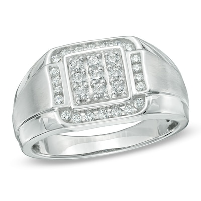 Men's 0.50 CT. T.W. Diamond Square Cluster Frame Ring in 10K White Gold