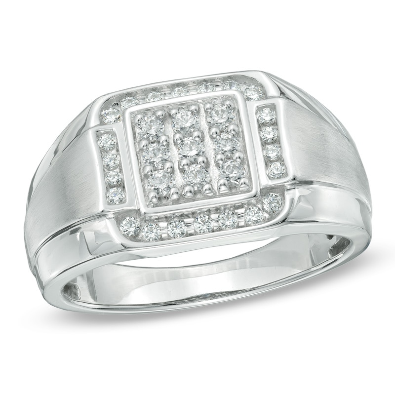 Men's 0.50 CT. T.W. Diamond Square Cluster Frame Ring in 10K White Gold|Peoples Jewellers