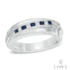 Vera Wang Love Collection Men's Square-Cut Blue Sapphire and 0.15 CT. T.W. Diamond Slant Band in 14K White Gold