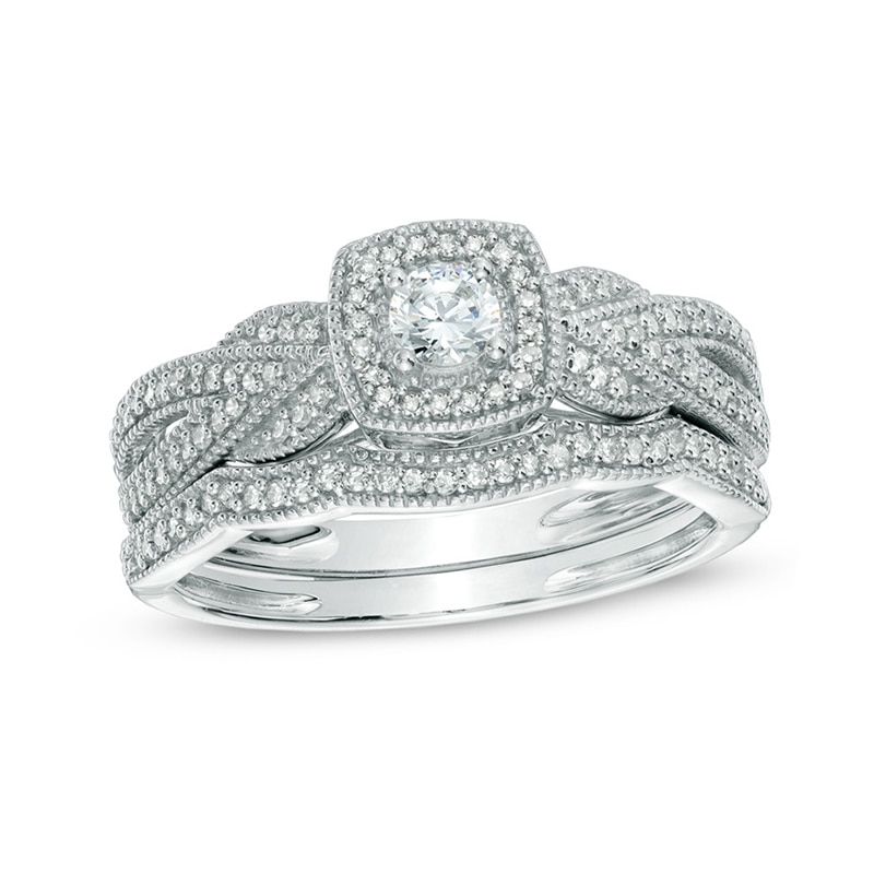 0.40 CT. T.W. Diamond Braid Vintage-Style Frame Bridal Set in 10K White Gold|Peoples Jewellers