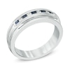 Vera Wang Love Collection Men's Square-Cut Blue Sapphire and 0.18 CT. T.W. Diamond Band in 14K White Gold