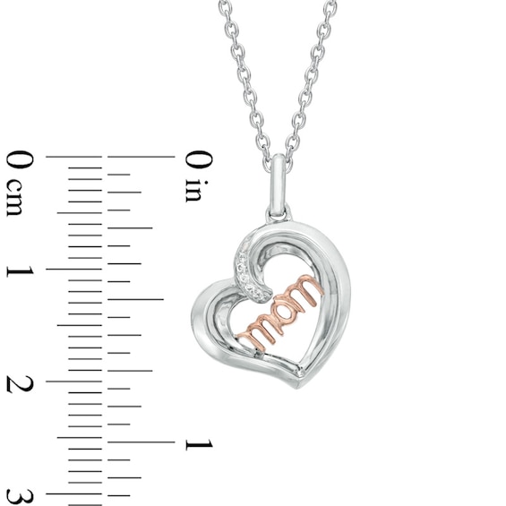 Diamond Accent Tilted "MOM" Heart Pendant in Sterling Silver and 10K Rose Gold