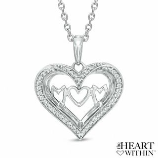 0.15 CT. T.W. Diamond "MOM" Heart Pendant in Sterling Silver