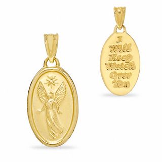 Oval "I will Keep Watch Over You" Angel Necklace Charm in 10K Gold