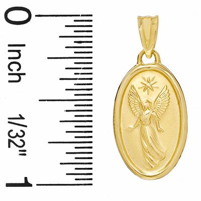 Oval "I will Keep Watch Over You" Angel Necklace Charm in 10K Gold