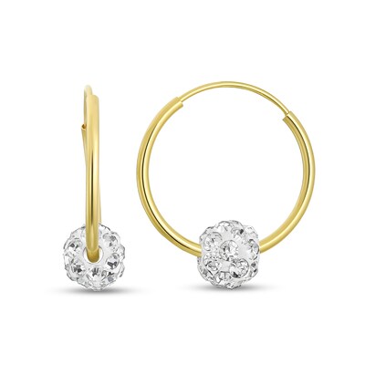 Crystal Bead Endless Hoop Earrings in 14K Gold