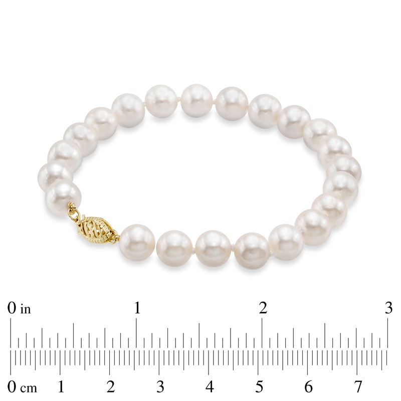 7.5-8.0mm Freshwater Cultured Pearl Strand Necklace, Bracelet and Earrings Set in 14K Gold