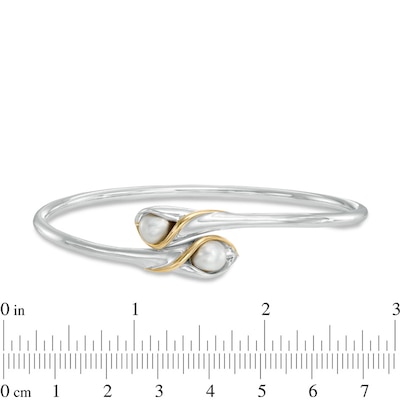 6.0-7.0mm Freshwater Cultured Pearl Lily Bangle in Sterling Silver and 14K Rose Gold Plate