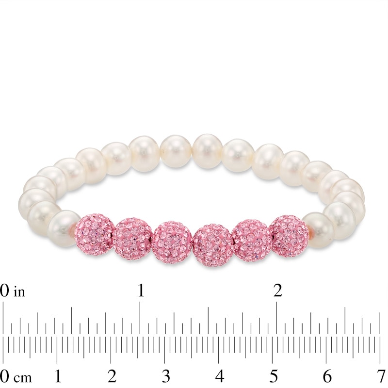 6.0-7.0mm Freshwater Cultured Pearl and Crystal Bead Stretch Bracelet Set-7.25"