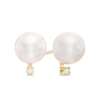 7.5-8.0mm Akoya Cultured Pearl and  Diamond Accent Stud Earrings in 14K Gold