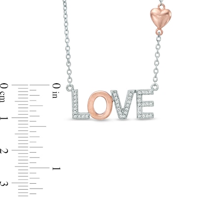 Lab-Created White Sapphire "LOVE" with Heart Necklace in Sterling Silver and 14K Rose Gold Plate - 17"