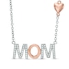 Lab-Created White Sapphire "MOM" with Heart Necklace in Sterling Silver and 14K Rose Gold Plate - 17"