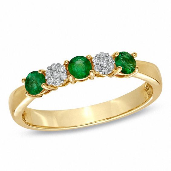 Emerald and Diamond Accent Band in 10K Gold