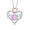 Thumbnail Image 0 of 6.0mm Lab-Created Pink and White Sapphire Double Heart "MOM" Pendant in Sterling Silver and 14K Rose Gold Plate