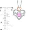 Thumbnail Image 1 of 6.0mm Lab-Created Pink and White Sapphire Double Heart "MOM" Pendant in Sterling Silver and 14K Rose Gold Plate