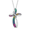 Thumbnail Image 0 of Lab-Created Multi-Gemstone Cross Pendant in Sterling Silver