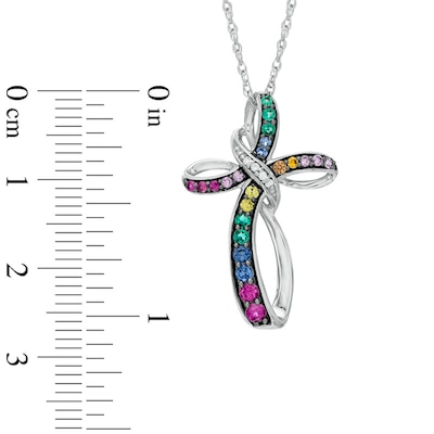 Lab-Created Multi-Gemstone Cross Pendant in Sterling Silver