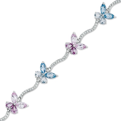 Lab-Created Multi-Gemstone Butterfly Bracelet in Sterling Silver - 7.25"